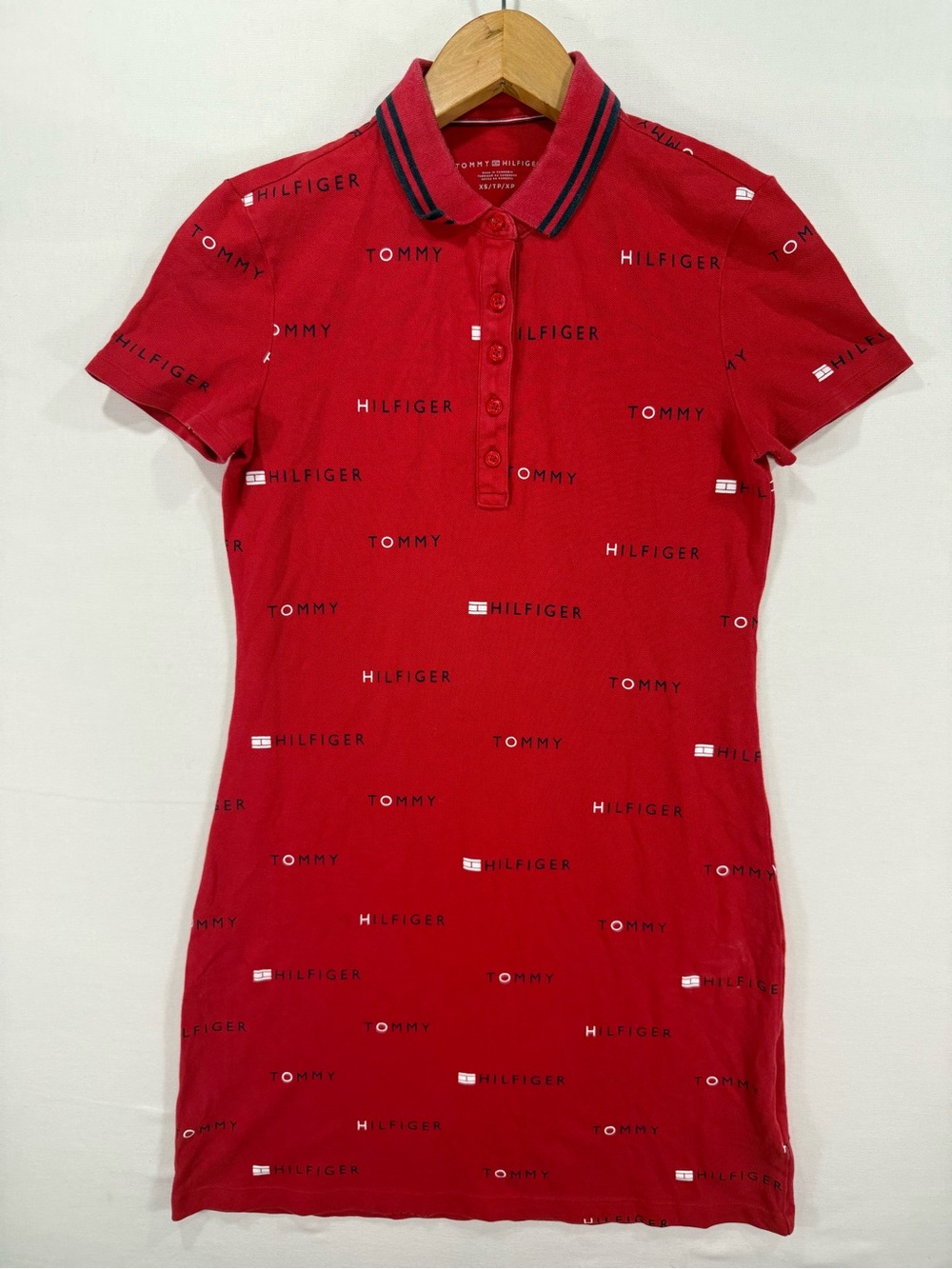 Tommy Hilfiger Red Polo Shirt Dress with Navy-Trim Collar